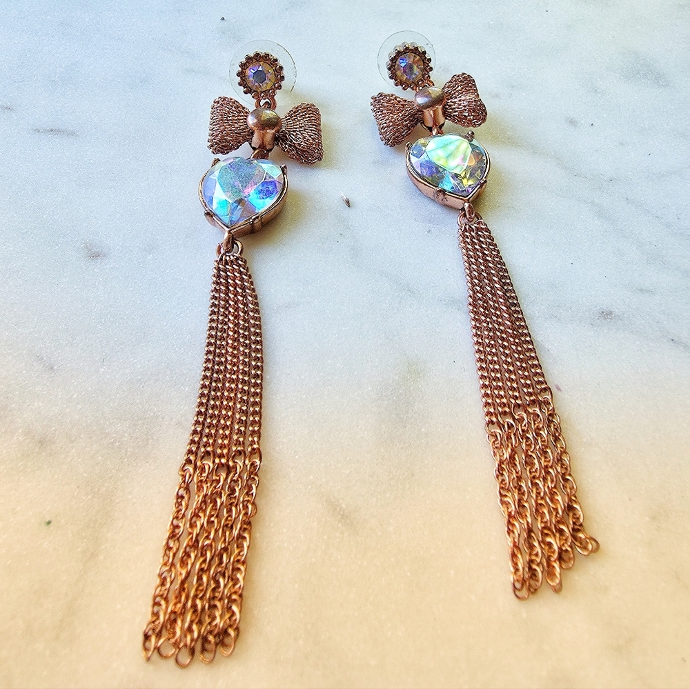 Betsey Johnson rose gold-toned drop earrings  heart-shaped - Picture 3 of 7